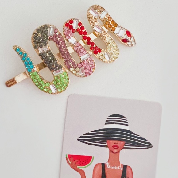 Snake Studded Multicolor Hair Slide/Hair Pin - Picture 1 of 4